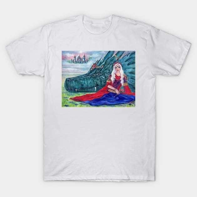 Dragon and princess "Misty's Castle" by Renee Lavoie T-Shirt by ReneeLLavoie